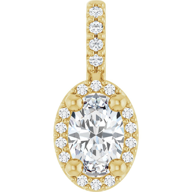 14K Gold Oval Lab-Grown Moissanite & Natural Diamond Halo-Style Pendant - Yellow Gold