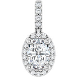 14K Gold Oval Lab-Grown Moissanite & Natural Diamond Halo-Style Pendant - White Gold