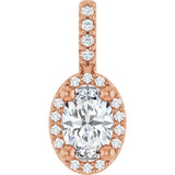 14K Gold Oval Lab-Grown Moissanite & Natural Diamond Halo-Style Pendant - Rose Gold