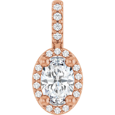 14K Gold Oval Lab-Grown Moissanite & Natural Diamond Halo-Style Pendant - Rose Gold