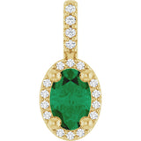 14K Gold Oval Lab-Grown Emerald & Natural Diamond Halo-Style Pendant - Yellow Gold