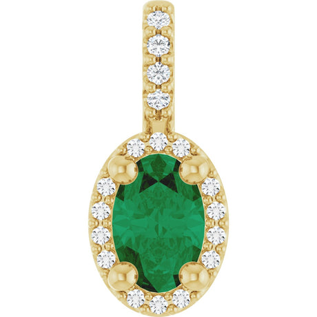 14K Gold Oval Lab-Grown Emerald & Natural Diamond Halo-Style Pendant - Yellow Gold