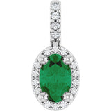 Platinum Oval Lab-Grown Emerald & Natural Diamond Halo-Style Pendant