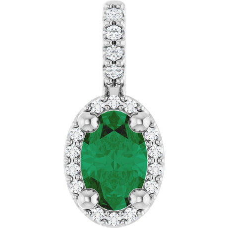 Platinum Oval Lab-Grown Emerald & Natural Diamond Halo-Style Pendant