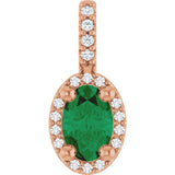 14K Gold Oval Lab-Grown Emerald & Natural Diamond Halo-Style Pendant - Rose Gold