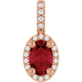 14K Gold Oval Lab-Grown Ruby & Natural Diamond Halo-Style Pendant - Rose Gold