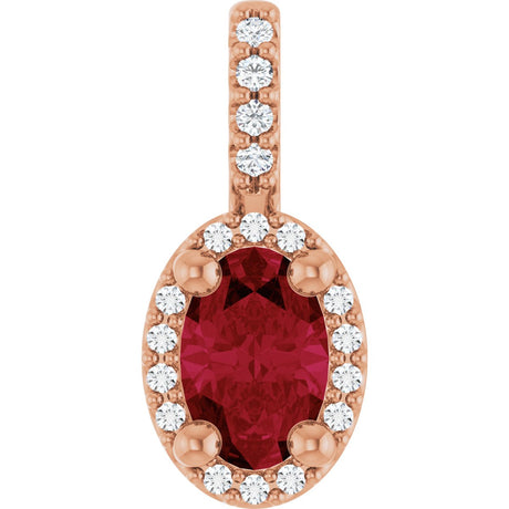 14K Gold Oval Lab-Grown Ruby & Natural Diamond Halo-Style Pendant - Rose Gold