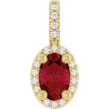 14K Gold Oval Lab-Grown Ruby & Natural Diamond Halo-Style Pendant - Yellow Gold