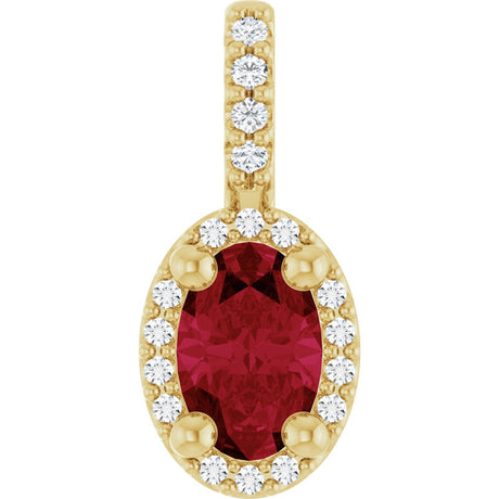 14K Gold Oval Lab-Grown Ruby & Natural Diamond Halo-Style Pendant - Yellow Gold