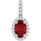 14K Gold Oval Lab-Grown Ruby & Natural Diamond Halo-Style Pendant - White Gold