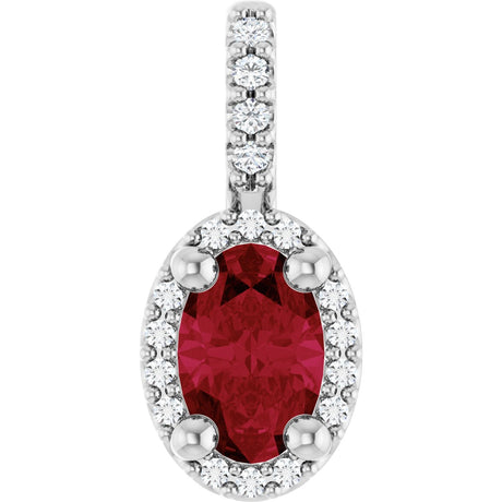 14K Gold Oval Lab-Grown Ruby & Natural Diamond Halo-Style Pendant - White Gold