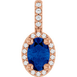 14K Gold Oval Lab-Grown Blue Sapphire & Natural Diamond Halo-Style Pendant – 5x3mm - Rose Gold