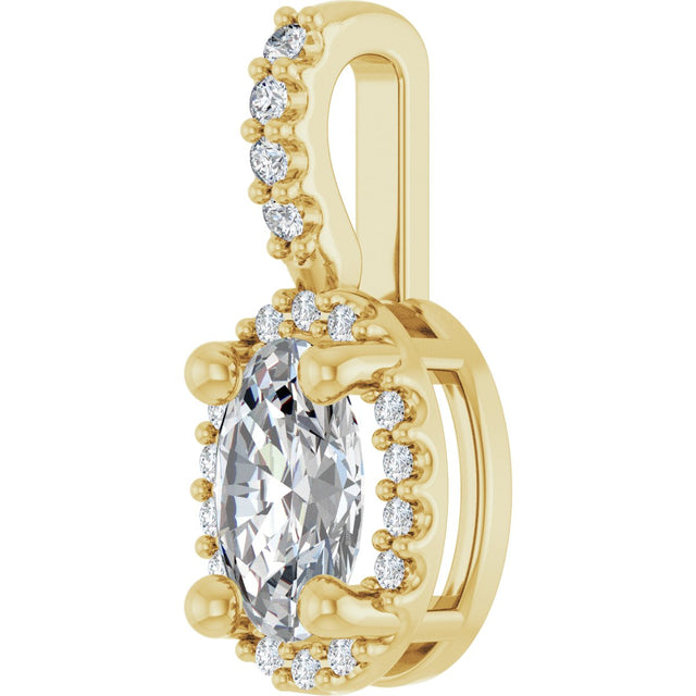 14K Gold Oval Lab-Grown Moissanite & Natural Diamond Halo-Style Pendant - Yellow Gold - view 2