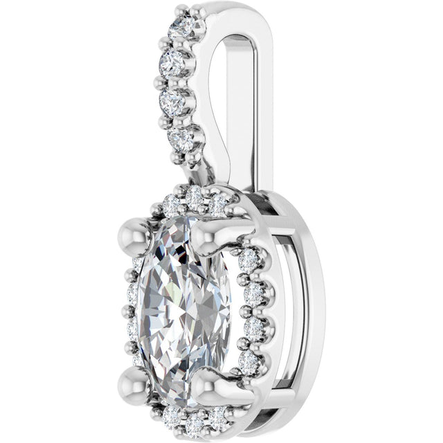 Platinum Oval Lab-Grown Moissanite & Natural Diamond Halo-Style Pendant - view 2