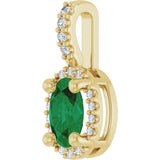 14K Gold Oval Lab-Grown Emerald & Natural Diamond Halo-Style Pendant - Yellow Gold - view 2