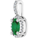 Platinum Oval Lab-Grown Emerald & Natural Diamond Halo-Style Pendant - view 2