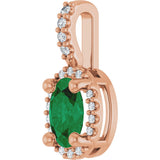 14K Gold Oval Lab-Grown Emerald & Natural Diamond Halo-Style Pendant - Rose Gold - view 2