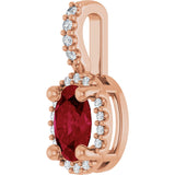 14K Gold Oval Lab-Grown Ruby & Natural Diamond Halo-Style Pendant - Rose Gold - view 2