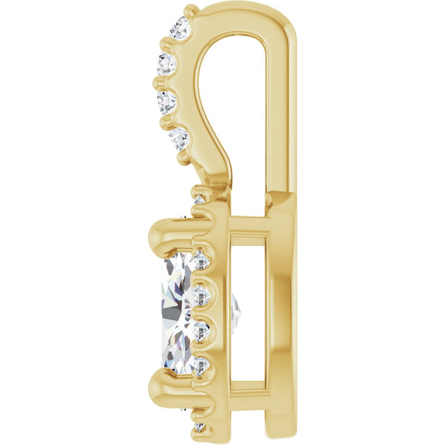 14K Gold Oval Lab-Grown Moissanite & Natural Diamond Halo-Style Pendant - Yellow Gold - view 3