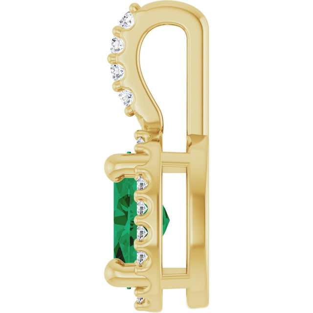 14K Gold Oval Lab-Grown Emerald & Natural Diamond Halo-Style Pendant - Yellow Gold - view 3
