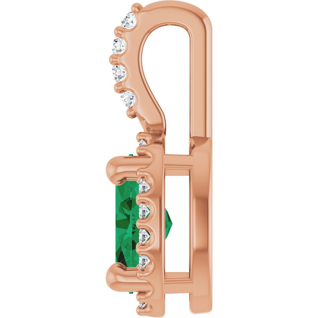 14K Gold Oval Lab-Grown Emerald & Natural Diamond Halo-Style Pendant - Rose Gold - view 3