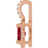 14K Gold Oval Lab-Grown Ruby & Natural Diamond Halo-Style Pendant - Rose Gold - view 3
