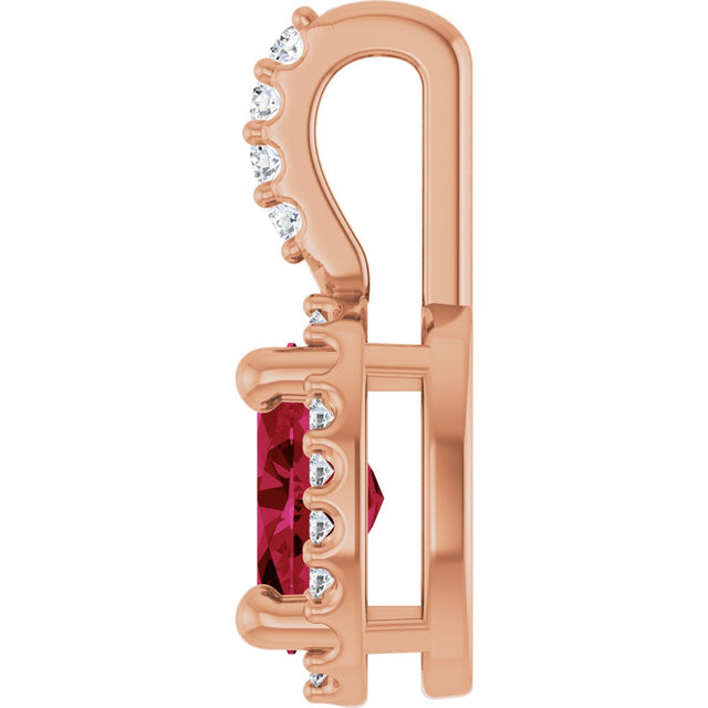 14K Gold Oval Lab-Grown Ruby & Natural Diamond Halo-Style Pendant - Rose Gold - view 3