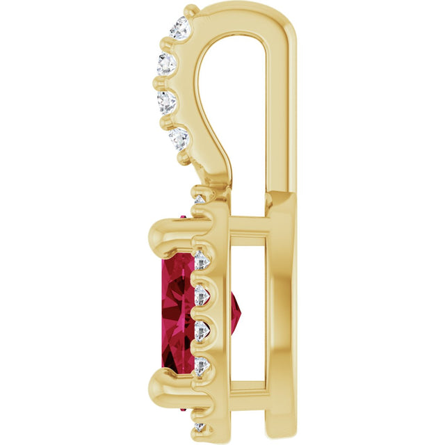 14K Gold Oval Lab-Grown Ruby & Natural Diamond Halo-Style Pendant - Yellow Gold - view 3