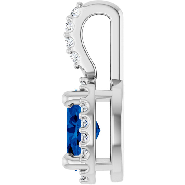 Platinum Oval Lab-Grown Blue Sapphire & Natural Diamond Halo-Style Pendant – 5x3mm - view 3