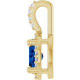 14K Gold Oval Lab-Grown Blue Sapphire & Natural Diamond Halo-Style Pendant – 5x3mm - Yellow Gold - view 3