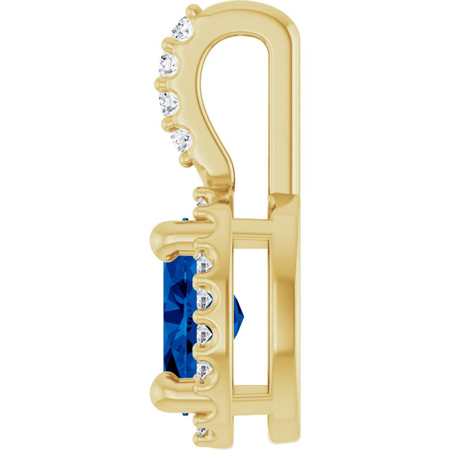 14K Gold Oval Lab-Grown Blue Sapphire & Natural Diamond Halo-Style Pendant – 5x3mm - Yellow Gold - view 3