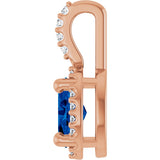 14K Gold Oval Lab-Grown Blue Sapphire & Natural Diamond Halo-Style Pendant – 5x3mm - Rose Gold - view 3
