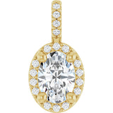 14K Gold Oval Lab-Grown Moissanite & Natural Diamond Halo-Style Pendant - Yellow Gold
