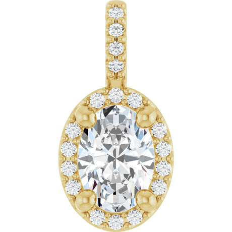 14K Gold Oval Lab-Grown Moissanite & Natural Diamond Halo-Style Pendant - Yellow Gold