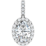 Platinum Oval Lab-Grown Moissanite & Natural Diamond Halo-Style Pendant
