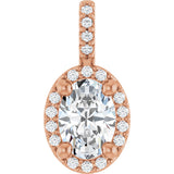 14K Gold Oval Lab-Grown Moissanite & Natural Diamond Halo-Style Pendant - Rose Gold