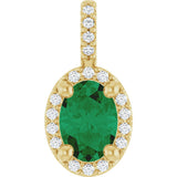 14K Gold Oval Lab-Grown Emerald & Natural Diamond Halo-Style Pendant - Yellow Gold