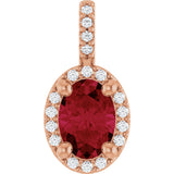 14K Gold Oval Lab-Grown Ruby & Natural Diamond Halo-Style Pendant - Rose Gold