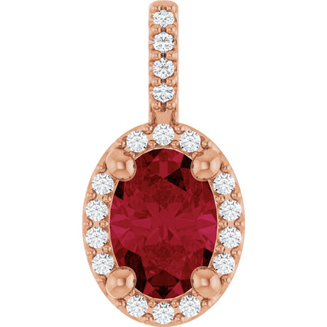 14K Gold Oval Lab-Grown Ruby & Natural Diamond Halo-Style Pendant - Rose Gold