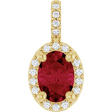 14K Gold Oval Lab-Grown Ruby & Natural Diamond Halo-Style Pendant - Yellow Gold