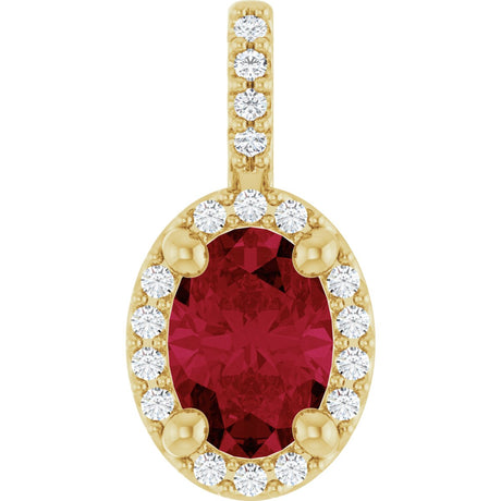 14K Gold Oval Lab-Grown Ruby & Natural Diamond Halo-Style Pendant - Yellow Gold