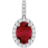 14K Gold Oval Lab-Grown Ruby & Natural Diamond Halo-Style Pendant - White Gold