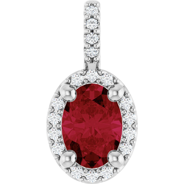 Platinum Oval Lab-Grown Ruby & Natural Diamond Halo-Style Pendant