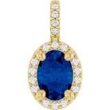 14K Gold Oval Lab-Grown Blue Sapphire & Natural Diamond Halo-Style Pendant – 5x3mm - Yellow Gold