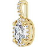 14K Gold Oval Lab-Grown Moissanite & Natural Diamond Halo-Style Pendant - Yellow Gold - view 2