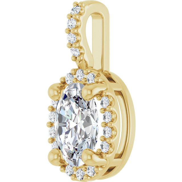 14K Gold Oval Lab-Grown Moissanite & Natural Diamond Halo-Style Pendant - Yellow Gold - view 2