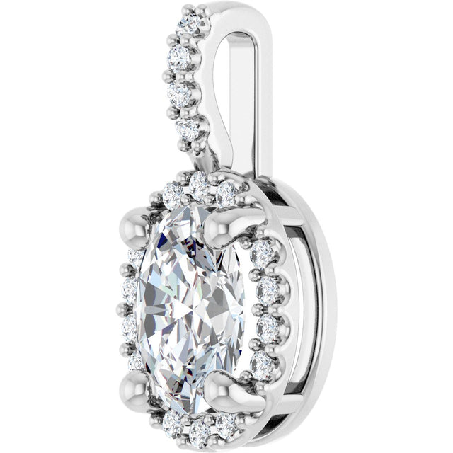 Platinum Oval Lab-Grown Moissanite & Natural Diamond Halo-Style Pendant - view 2