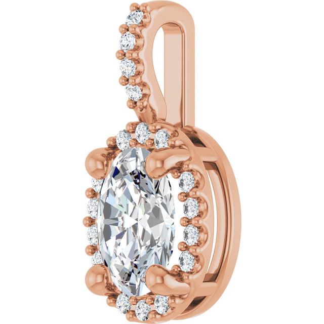 14K Gold Oval Lab-Grown Moissanite & Natural Diamond Halo-Style Pendant - Rose Gold - view 2