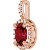 14K Gold Oval Lab-Grown Ruby & Natural Diamond Halo-Style Pendant - Rose Gold - view 2