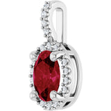 Platinum Oval Lab-Grown Ruby & Natural Diamond Halo-Style Pendant - view 2